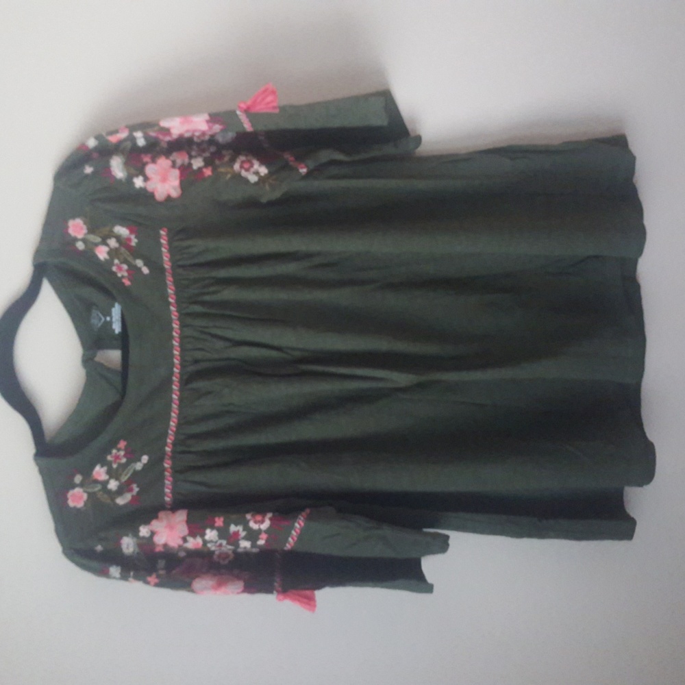 St. John's Bay Top with Floral Embroidery - Green Colour, Size Medium